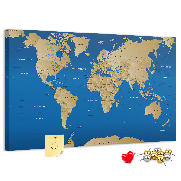 Korková nástěnka Mapa světa s barevnými špendlíky