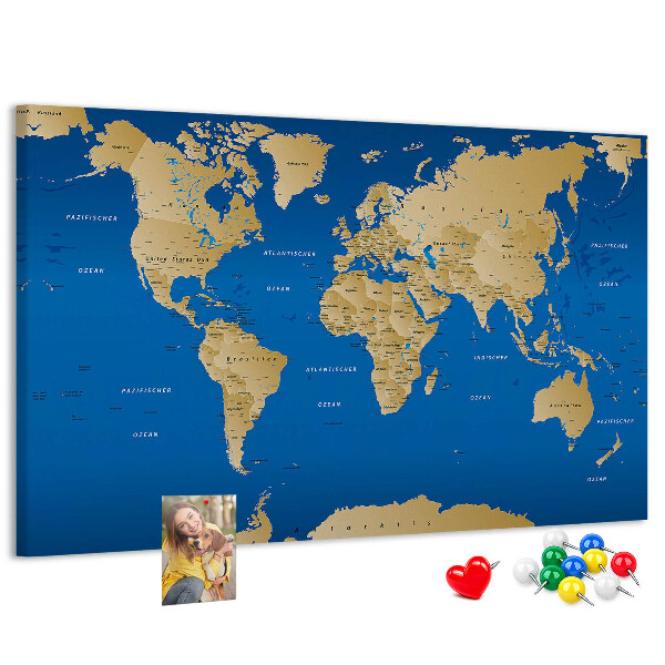 Korková nástěnka Mapa světa s barevnými špendlíky