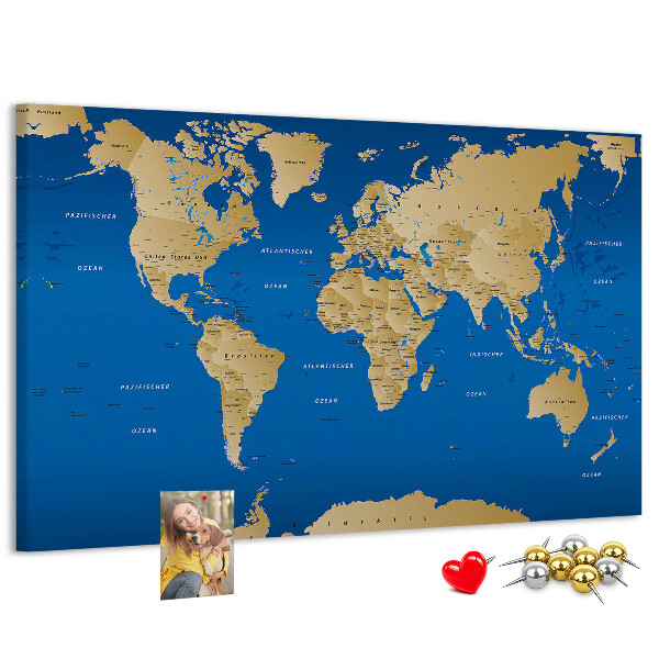 Korková nástěnka Mapa světa s barevnými špendlíky