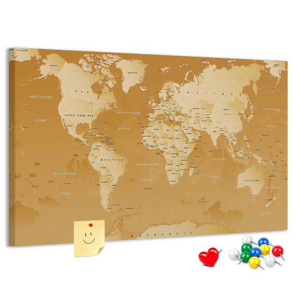 Nástěnka Mapa světa v odstínech hnědé