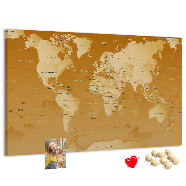Nástěnka Mapa světa v odstínech hnědé