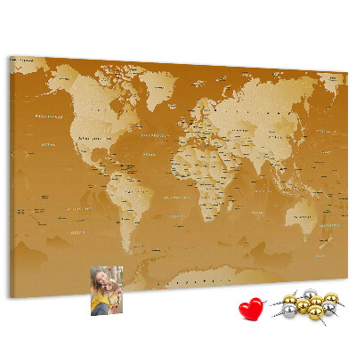 Nástěnka Mapa světa v odstínech hnědé