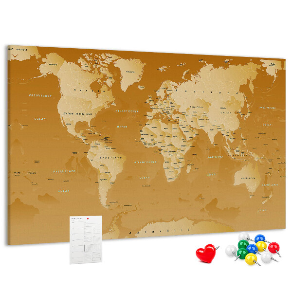 Nástěnka Mapa světa v odstínech hnědé