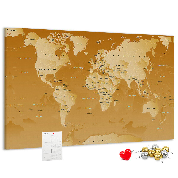 Nástěnka Mapa světa v odstínech hnědé