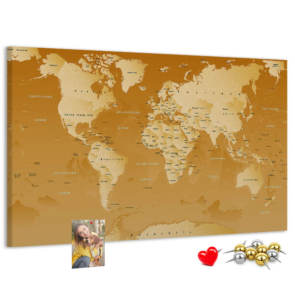 Nástěnka Mapa světa v odstínech hnědé