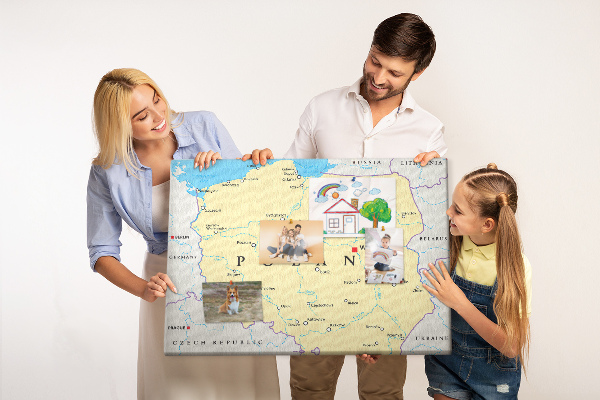 Korková nástěnka Mapa Polska s vyznačenou Varšavou