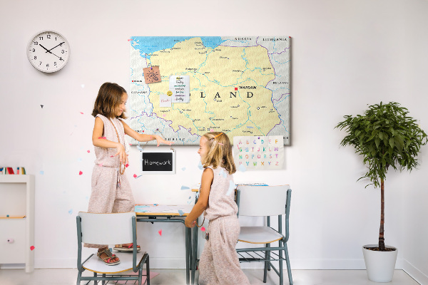 Korková nástěnka Mapa Polska s vyznačenou Varšavou