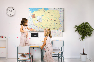 Korková nástěnka Mapa Polska s vyznačenou Varšavou