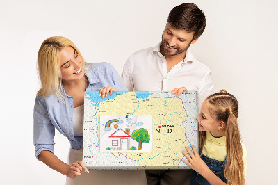 Korková nástěnka Mapa Polska s vyznačenou Varšavou