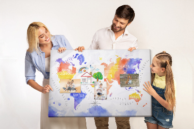 Nástěnka Barevná mapa světa ve stylu akvarelu