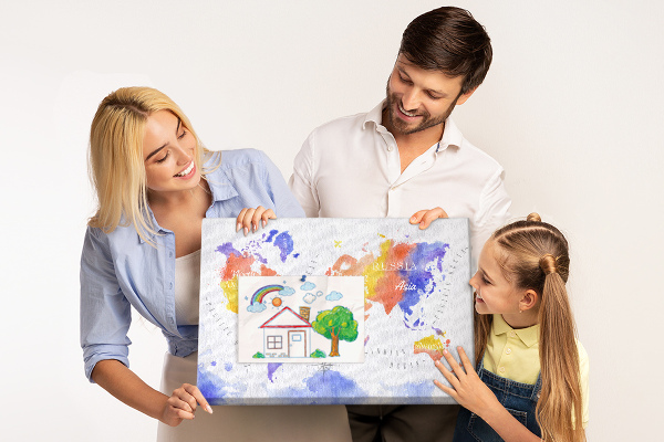 Nástěnka Barevná mapa světa ve stylu akvarelu