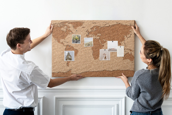 Korková nástěnka Mapa světa s přírodním korkem
