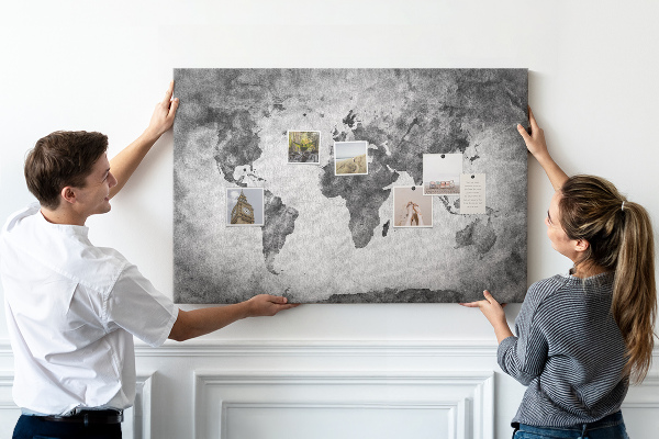 Korková nástěnka Staromódní mapa světa v odstínech šedé