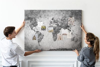 Korková nástěnka Staromódní mapa světa v odstínech šedé