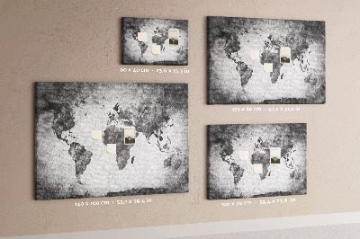 Korková nástěnka Staromódní mapa světa v odstínech šedé