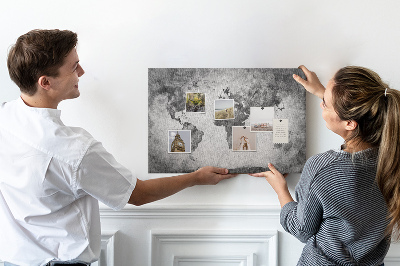 Korková nástěnka Staromódní mapa světa v odstínech šedé
