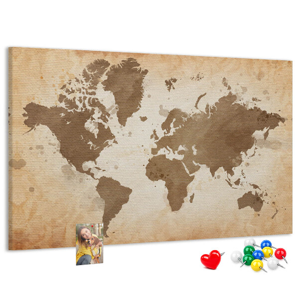 Nástěnka Mapa světa v odstínech hnědé