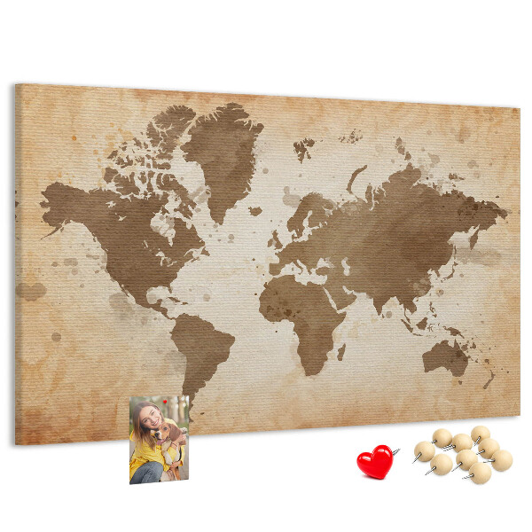 Nástěnka Mapa světa v odstínech hnědé