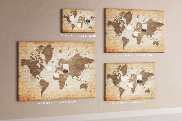 Nástěnka Mapa světa v odstínech hnědé
