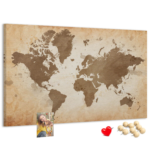 Nástěnka Mapa světa v odstínech hnědé