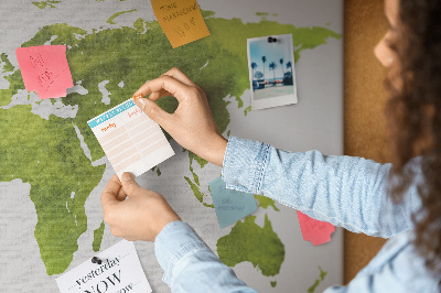 Korková nástěnka Zelená mapa světa s efektem akvarelu