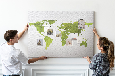Korková nástěnka Zelená mapa světa s efektem akvarelu