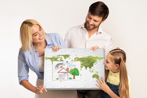 Korková nástěnka Zelená mapa světa s efektem akvarelu