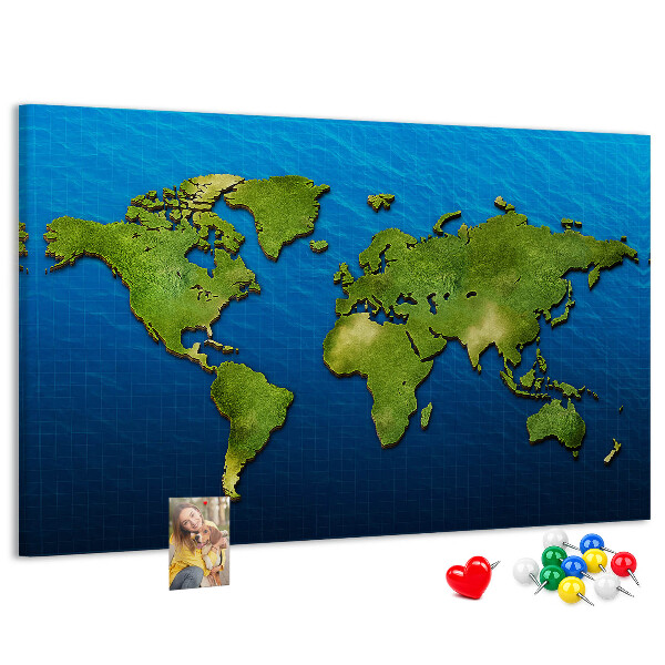 Nástěnka Zelená mapa světa s oceánem v pozadí