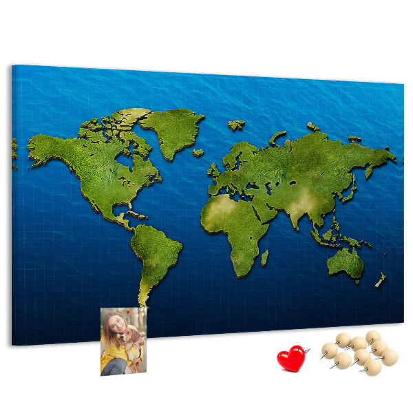 Nástěnka Zelená mapa světa s oceánem v pozadí