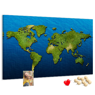 Nástěnka Zelená mapa světa s oceánem v pozadí