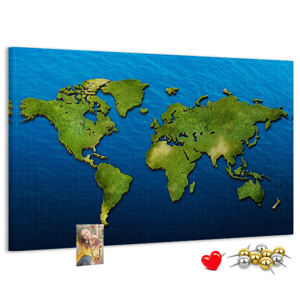 Nástěnka Zelená mapa světa s oceánem v pozadí