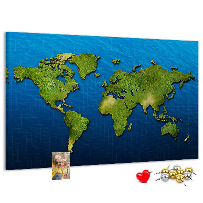 Nástěnka Zelená mapa světa s oceánem v pozadí