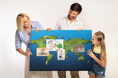 Nástěnka Zelená mapa světa s oceánem v pozadí