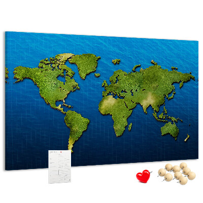 Nástěnka Zelená mapa světa s oceánem v pozadí