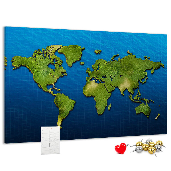 Nástěnka Zelená mapa světa s oceánem v pozadí