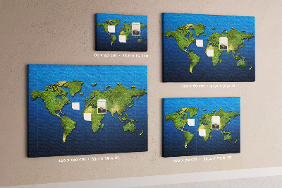 Nástěnka Zelená mapa světa s oceánem v pozadí