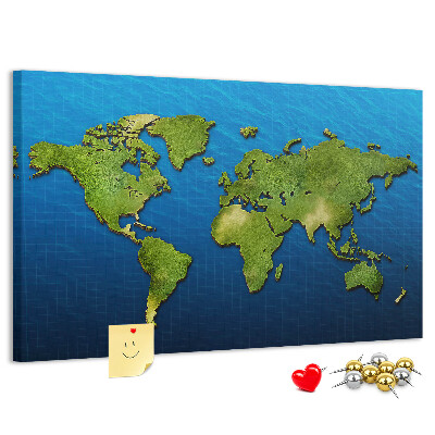 Nástěnka Zelená mapa světa s oceánem v pozadí