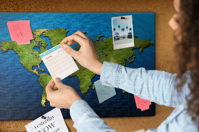 Nástěnka Zelená mapa světa s oceánem v pozadí