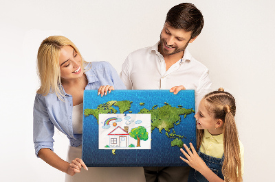 Nástěnka Zelená mapa světa s oceánem v pozadí