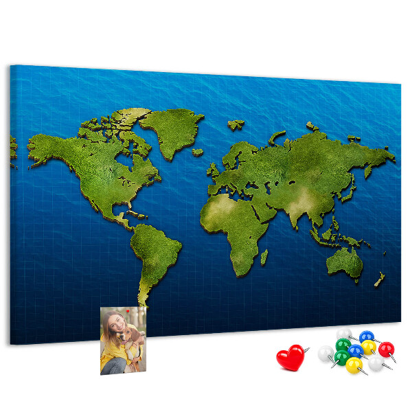 Nástěnka Zelená mapa světa s oceánem v pozadí