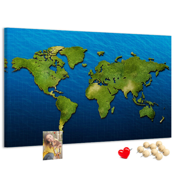 Nástěnka Zelená mapa světa s oceánem v pozadí