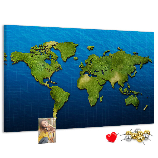 Nástěnka Zelená mapa světa s oceánem v pozadí