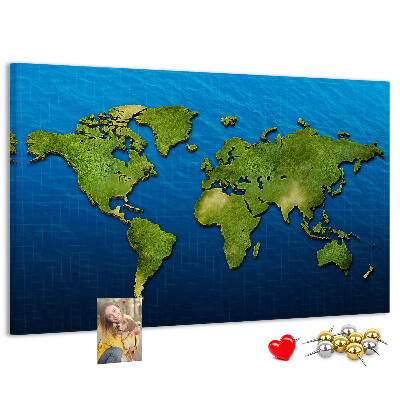 Nástěnka Zelená mapa světa s oceánem v pozadí