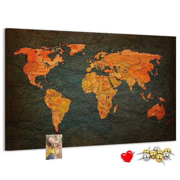 Nástěnka Stará mapa světa v teplých odstínech