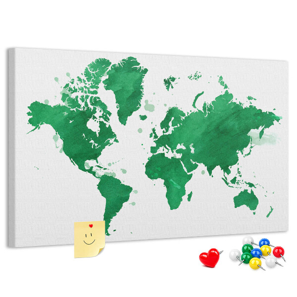 Korková nástěnka Zelená akvarelová mapa světa