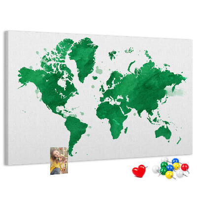Korková nástěnka Zelená akvarelová mapa světa