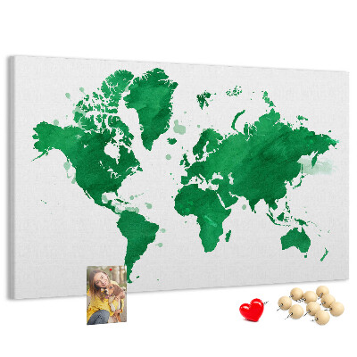 Korková nástěnka Zelená akvarelová mapa světa
