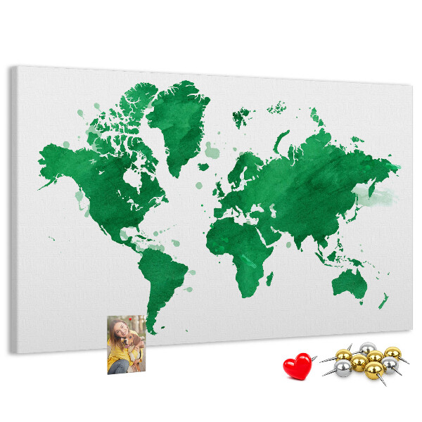 Korková nástěnka Zelená akvarelová mapa světa
