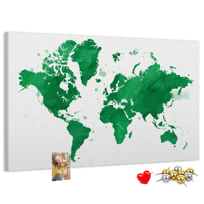 Korková nástěnka Zelená akvarelová mapa světa