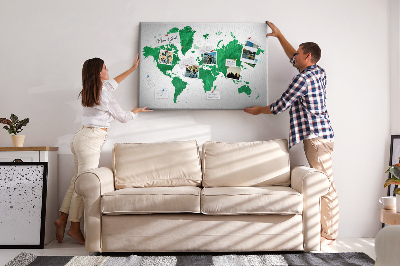 Korková nástěnka Zelená akvarelová mapa světa